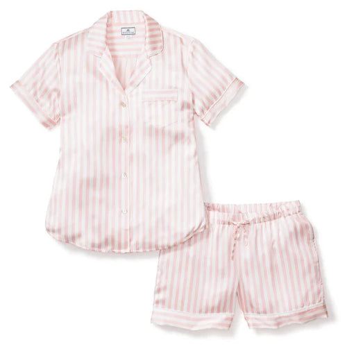 Silk Pajama Short Set in Pink Stripe