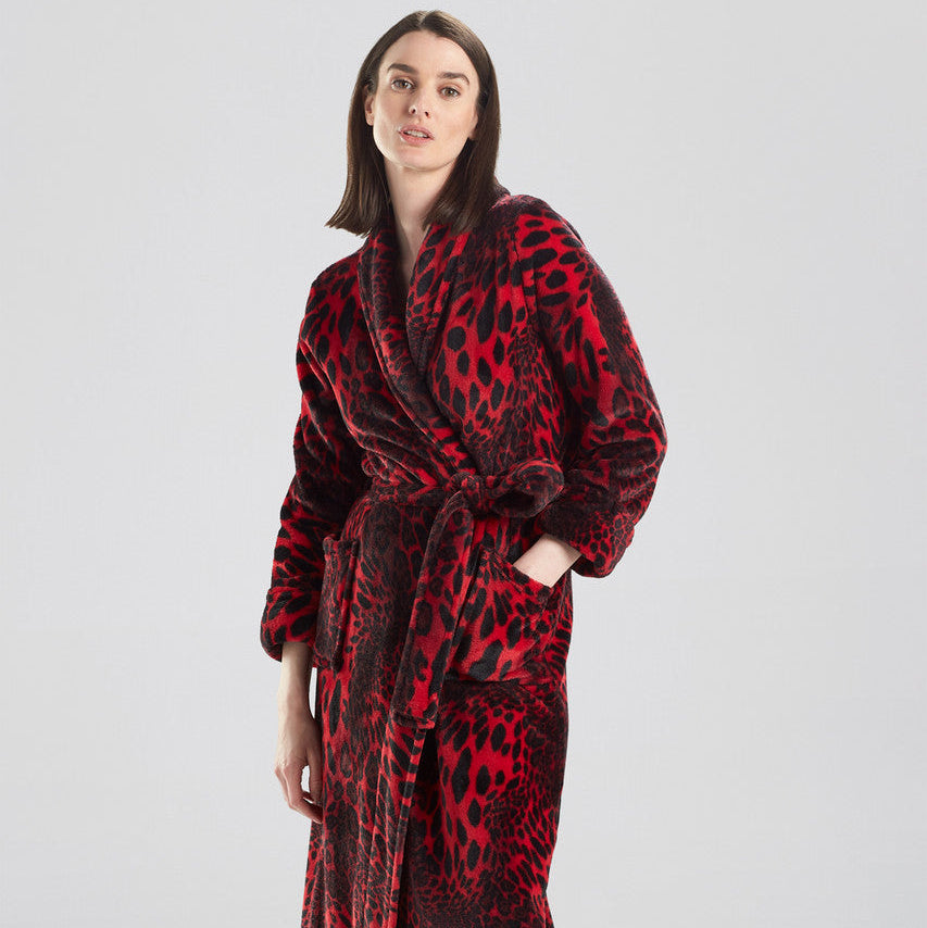Natori - Plush Leopard Robe - Brocade Red