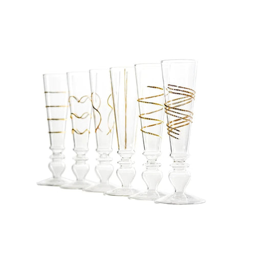 Footed Razzle Dazzle Champagne Flutes - Gold