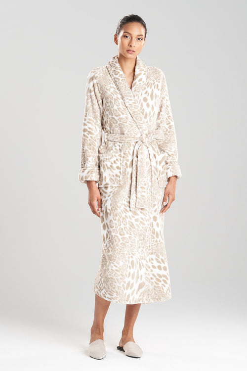 Plush Leopard Sand Taupe Robe